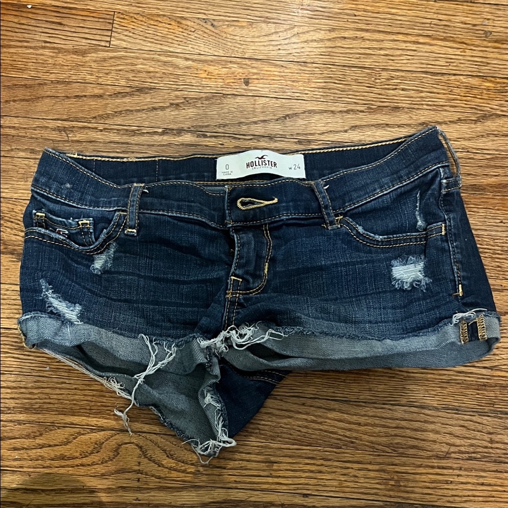 Hollister Dark Blue Frayed Denim Shorts